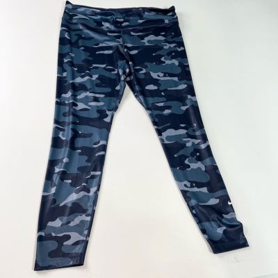 Nike One Dri-Fit Leggings Women's XXL Blue Tight Fit Mid-Rise Shiny Camo Pull On